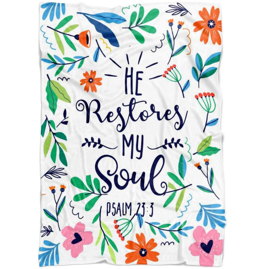 He Restores My Soul Bible Verse Fleece Blanket Quilt Bedding