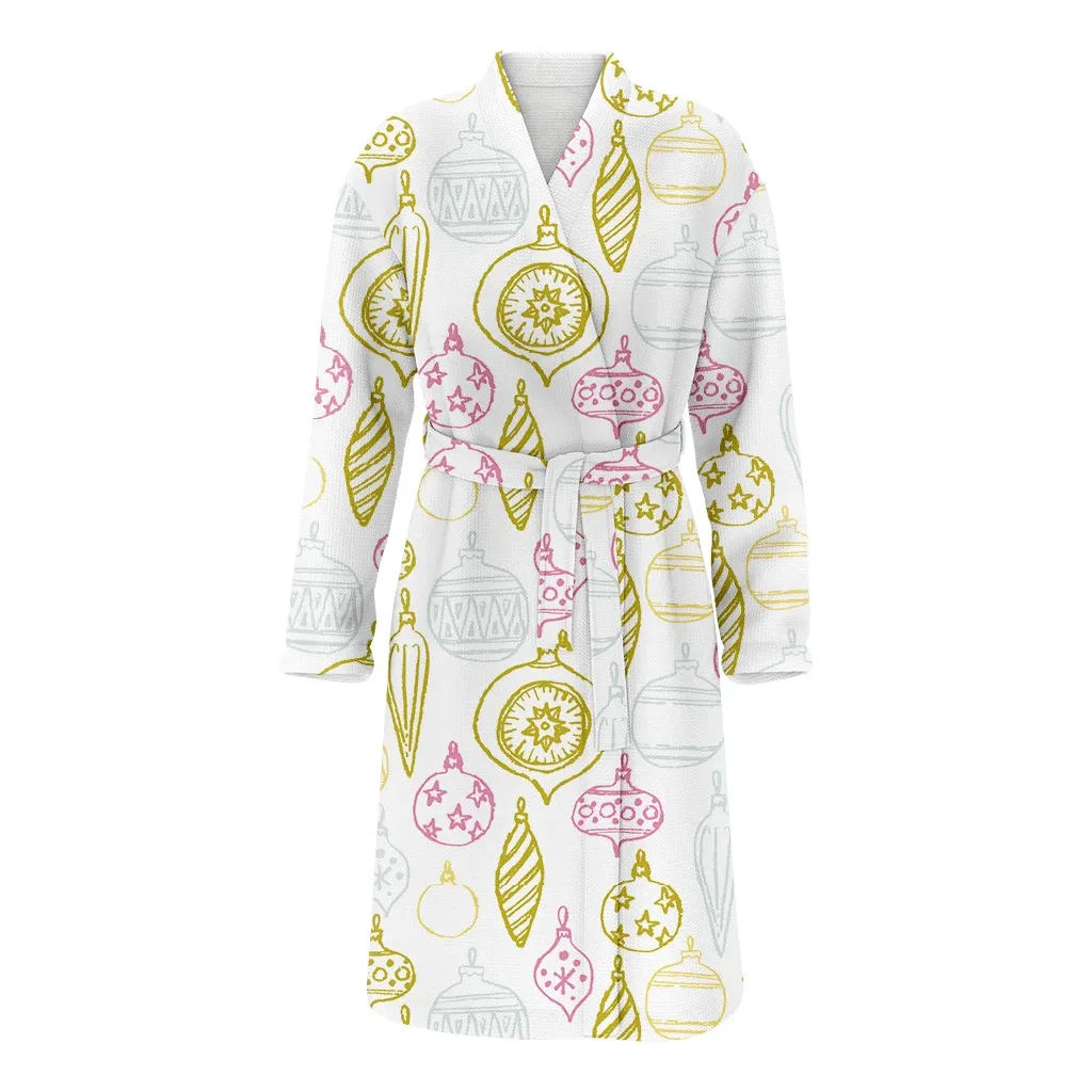 Abstract Background With Simple Hand Drawn Xmas Balls Christmas Family Matching Kimono Bathrobe Satin Fleece Robe