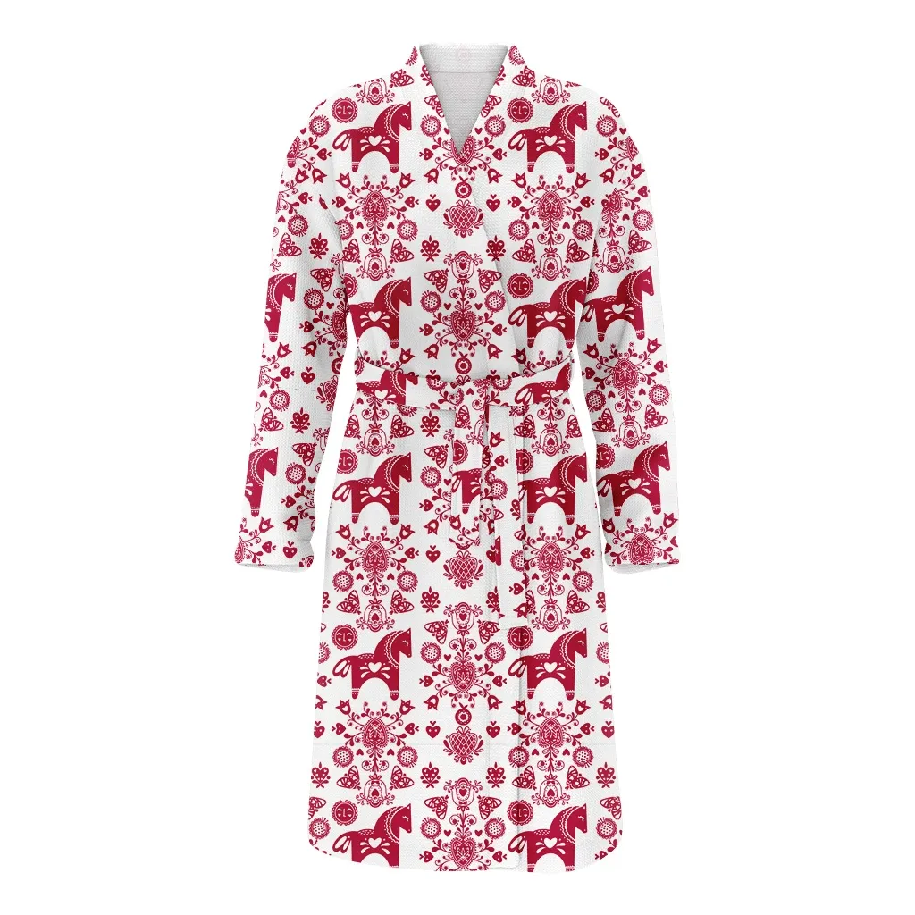 Abstract Christmas With Horses Flowers And Decorative Elements Family Matching Kimono Bathrobe Satin Fleece Robe