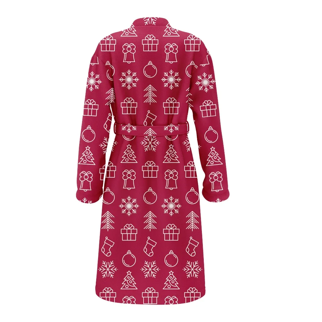 Abstract Modern Outline Winter Elements Doodle Pink Background Christmas Family Matching Kimono Bathrobe Satin Fleece Robe
