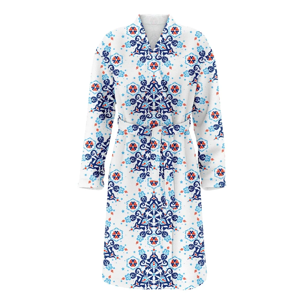 Amazing Winter Christmas Blue Background With Snowflakes And Snow Family Matching Kimono Bathrobe Satin Fleece Robe