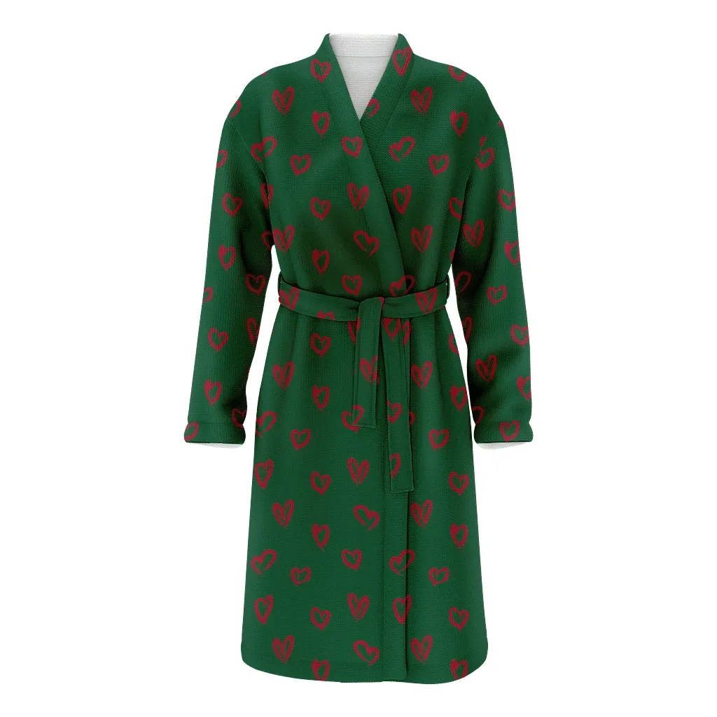 Camouflage Abstract Christmas Heart Shaped Valentine’s Day Family Matching Kimono Bathrobe Satin Fleece Robe