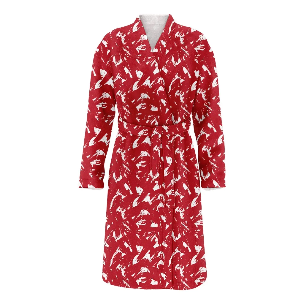 Camouflage Abstract Christmas White And Red Family Matching Kimono Bathrobe Satin Fleece Robe