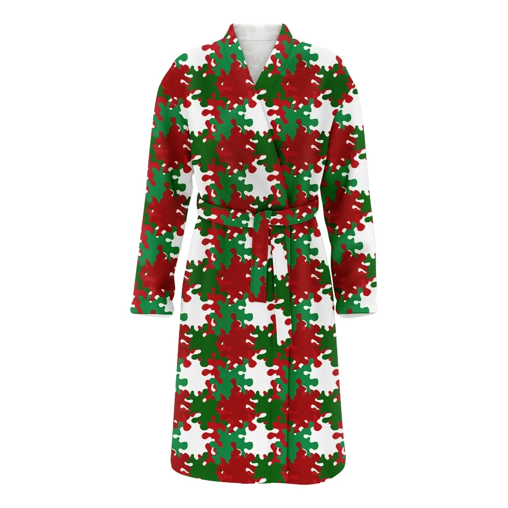 Camouflage Winter Christmas And New Year Snowflakes Family Matching Kimono Bathrobe Satin Fleece Robe