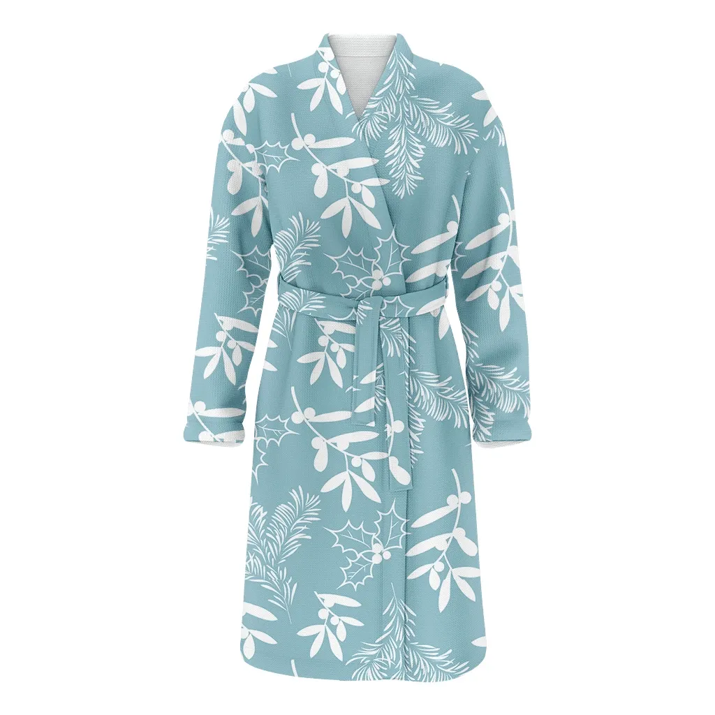 Christmas Background With Leaves Spruce And Berries Family Matching Kimono Bathrobe Satin Fleece Robe