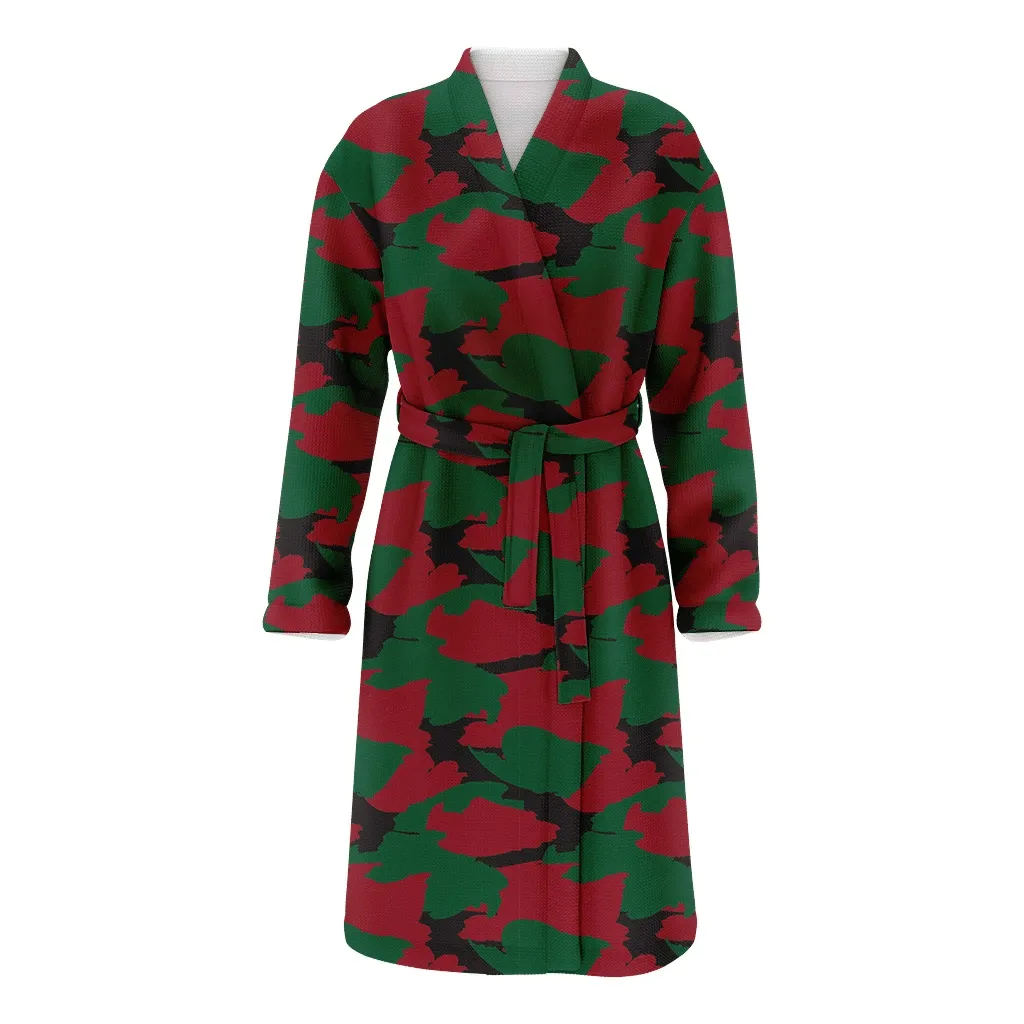 Christmas Camouflage Abstract Red And Green Family Matching Kimono Bathrobe Satin Fleece Robe