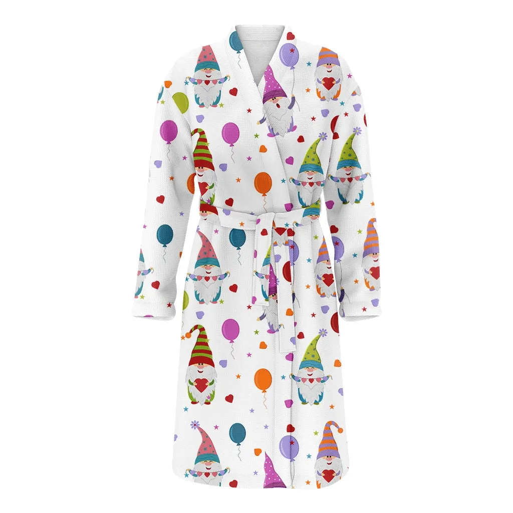 Christmas Celebration With Colorful Balloon And Gnomes Family Matching Kimono Bathrobe Satin Fleece Robe