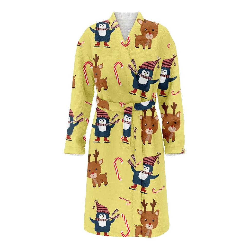 Christmas Festive Adorable Baby Penguin In Scarf Family Matching Kimono Bathrobe Satin Fleece Robe