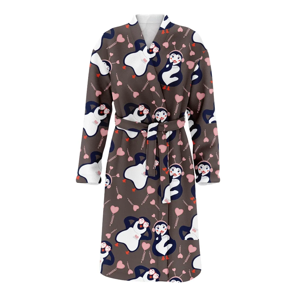 Christmas Festive Penguins In Love With Glasses Family Matching Kimono Bathrobe Satin Fleece Robe