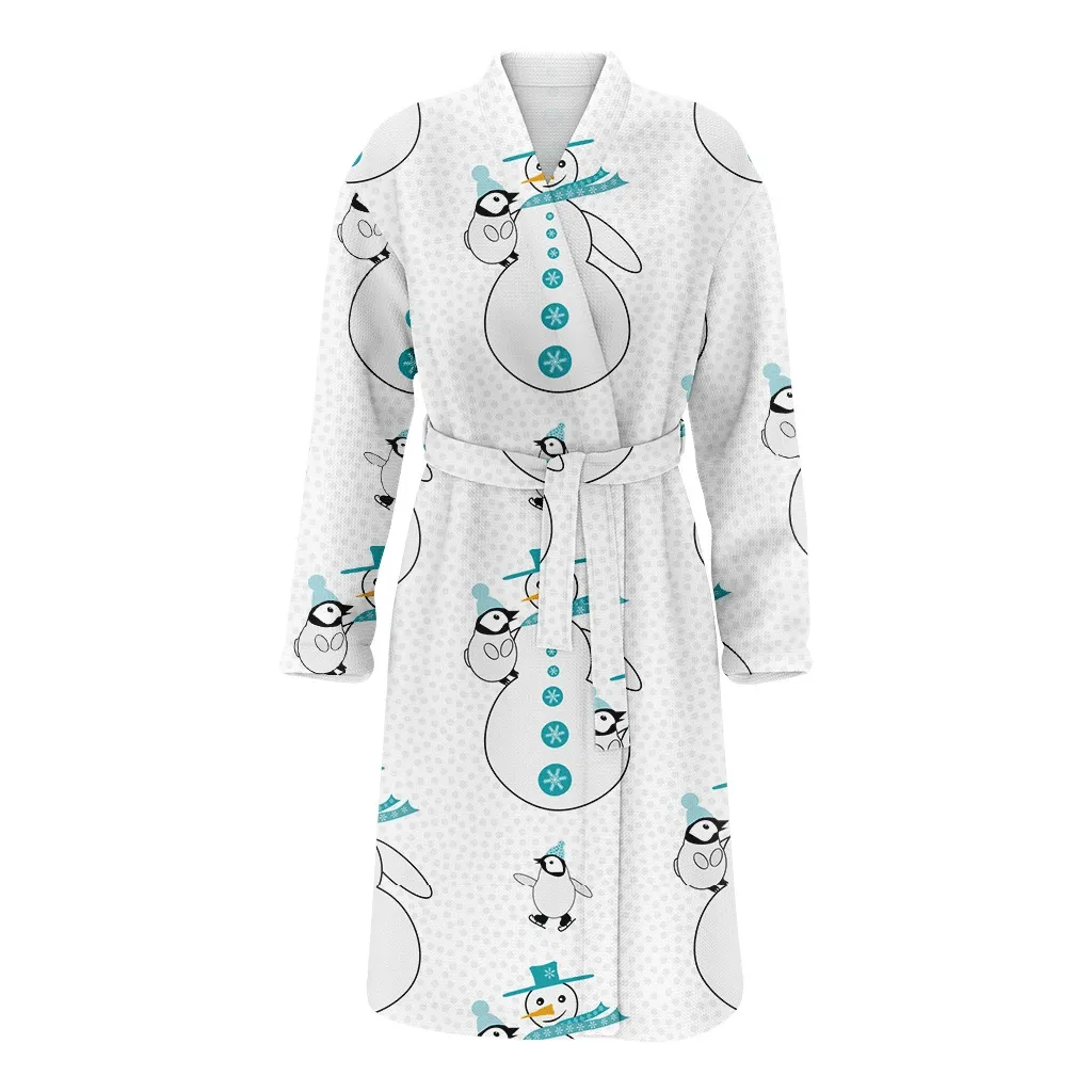 Christmas Festive Snowman Cuddles Baby Penguin Family Matching Kimono Bathrobe Satin Fleece Robe