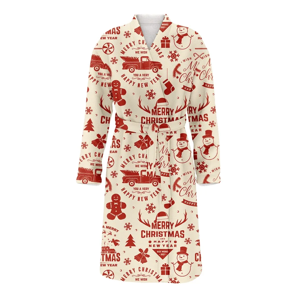 Christmas Gift And New Year Wishes Red Trucks With Snowman Tree Pattern Family Matching Kimono Bathrobe Satin Fleece Robe