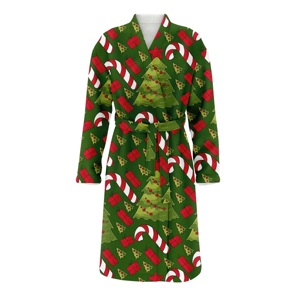 Christmas Gift Candy Cane Gifts And Tree Family Matching Kimono Bathrobe Satin Fleece Robe