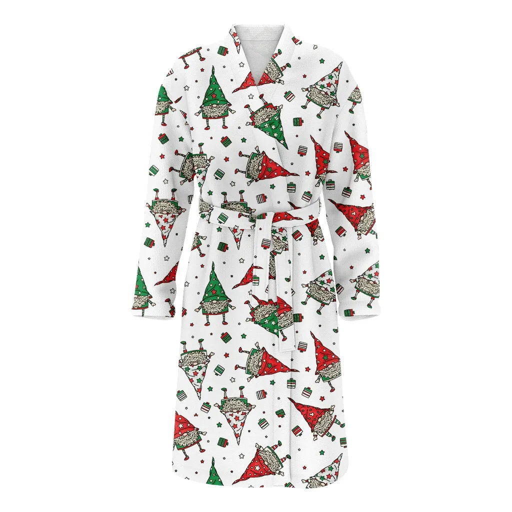 Christmas Gift Funny Gnomes With Hat And Gift Family Matching Kimono Bathrobe Satin Fleece Robe