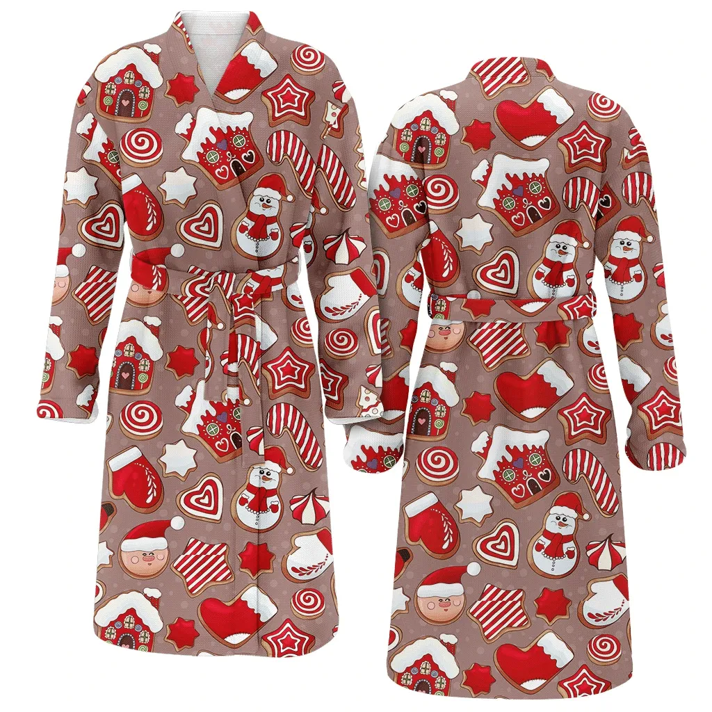 Christmas Gift Gingerbread Snowman House And Candy Cane Family Matching Kimono Bathrobe Satin Fleece Robe