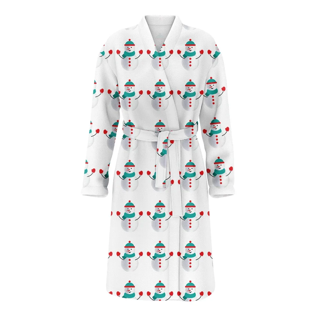Christmas Gift Happy Snowman In Scarf Mitten And Hat Family Matching Kimono Bathrobe Satin Fleece Robe