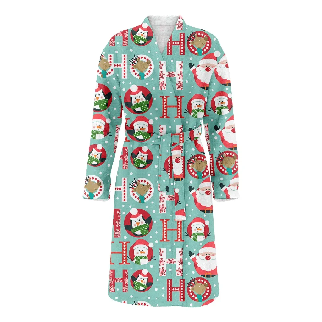 Christmas Gift Holiday Of Lovely Santa Claus And Animals Family Matching Kimono Bathrobe Satin Fleece Robe