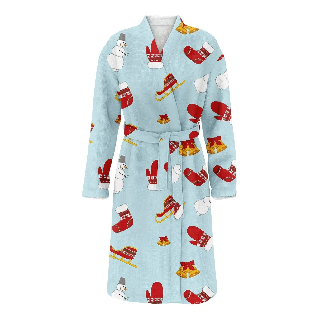 Christmas Gift Items Gifts Santa's Sleigh Snowman Bells And Mittens Family Matching Kimono Bathrobe Satin Fleece Robe