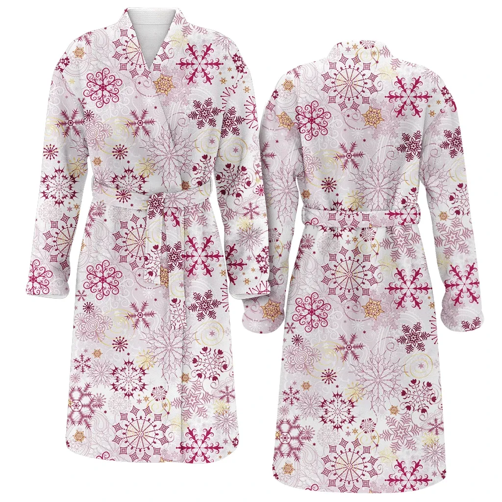 Christmas Gift Paisley With Vintage Purple Snowflakes And Gold Stars Family Matching Kimono Bathrobe Satin Fleece Robe