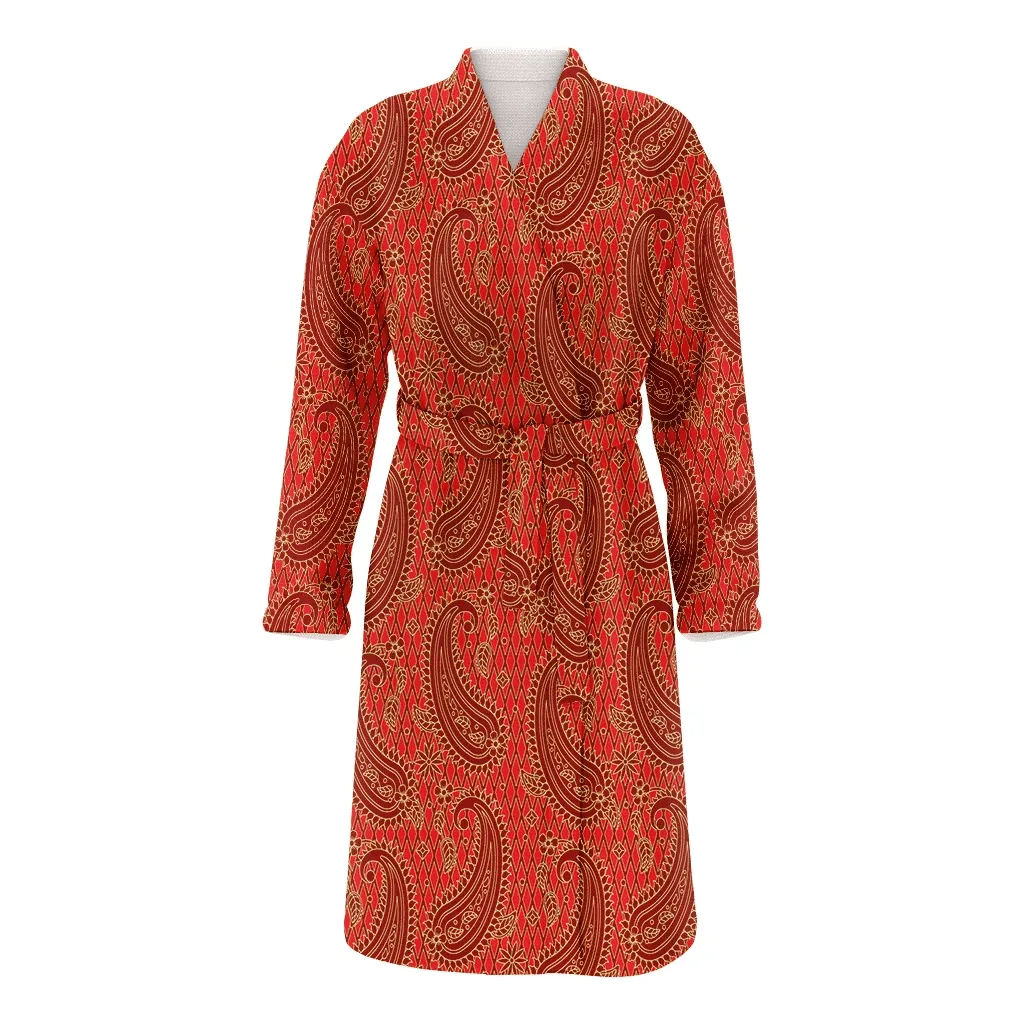 Christmas Gift Red And Gold Paisley Vintage For Holiday Family Matching Kimono Bathrobe Satin Fleece Robe