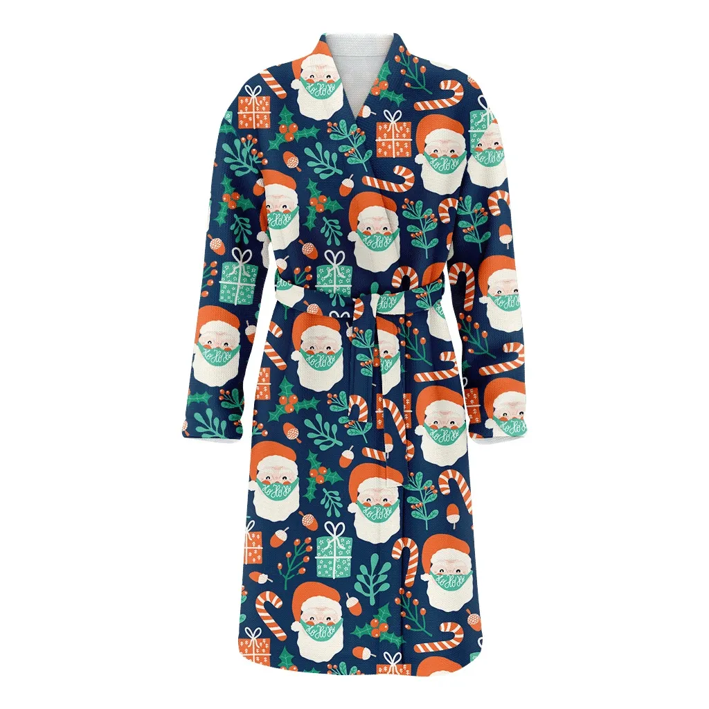 Christmas Gift Santa Claus Gifts Candy Pattern Family Matching Kimono Bathrobe Satin Fleece Robe
