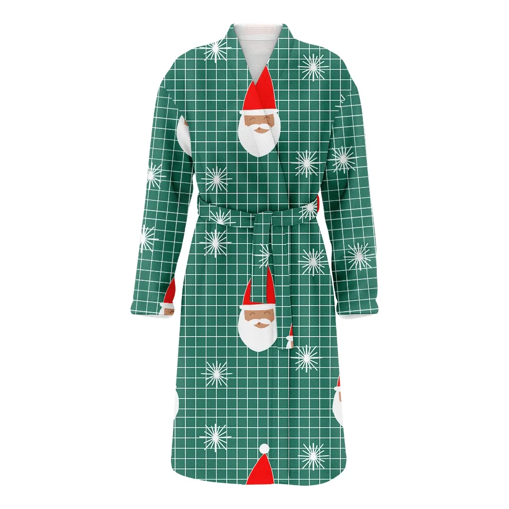 Christmas Gift Santa Claus With Red Hat And Snowflakes Family Matching Kimono Bathrobe Satin Fleece Robe