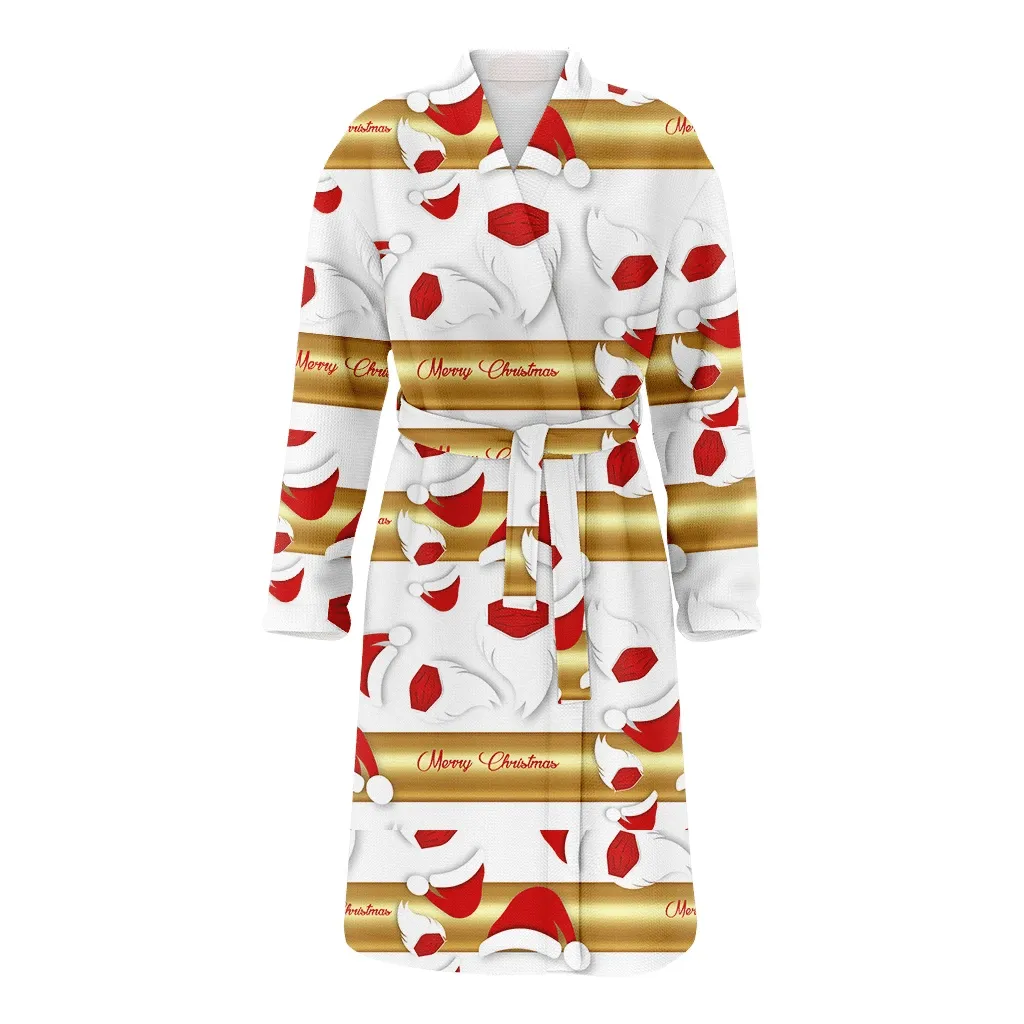 Christmas Gift Santa Claus With Red Hat And White Beard Family Matching Kimono Bathrobe Satin Fleece Robe