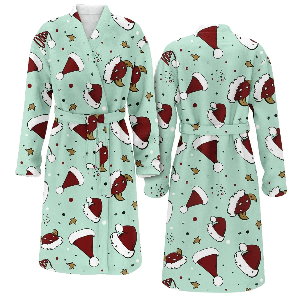 Christmas Gift Santa Hat Stars And Snowflakes Family Matching Kimono Bathrobe Satin Fleece Robe