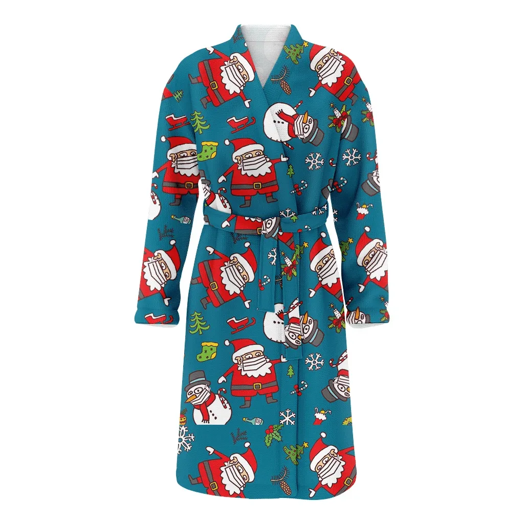 Christmas Gift Santa Snowman Family Matching Kimono Bathrobe Satin Fleece Robe
