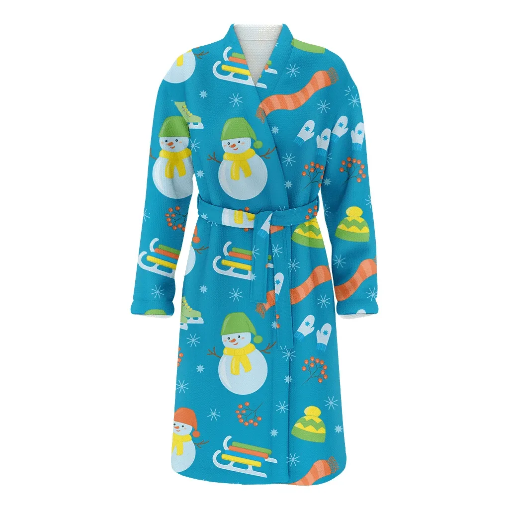 Christmas Gift Scaft Skates Mittens Snowflake And Snowman Family Matching Kimono Bathrobe Satin Fleece Robe