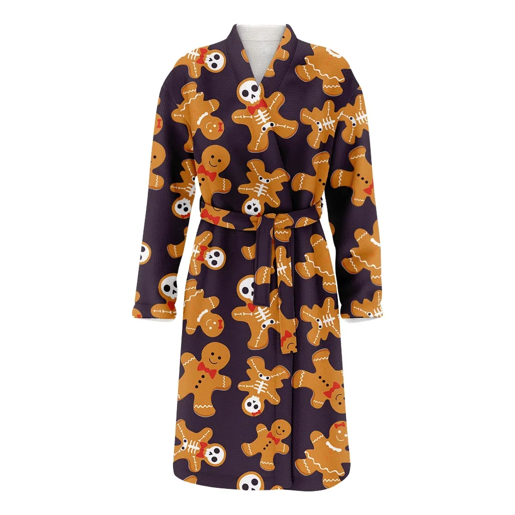 Christmas Gift Skeleton Gingerbread Art On Purple Family Matching Kimono Bathrobe Satin Fleece Robe