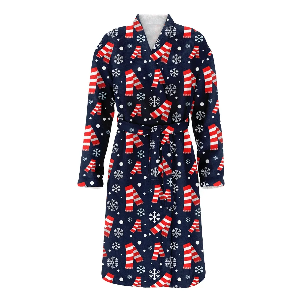 Christmas Gift Snowflake With Red And White Scarf Family Matching Kimono Bathrobe Satin Fleece Robe