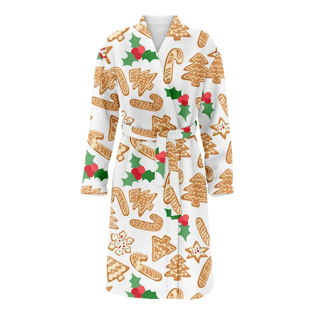 Christmas Gift Tree Candy Cane Snowflakes Cookies And Holly Family Matching Kimono Bathrobe Satin Fleece Robe