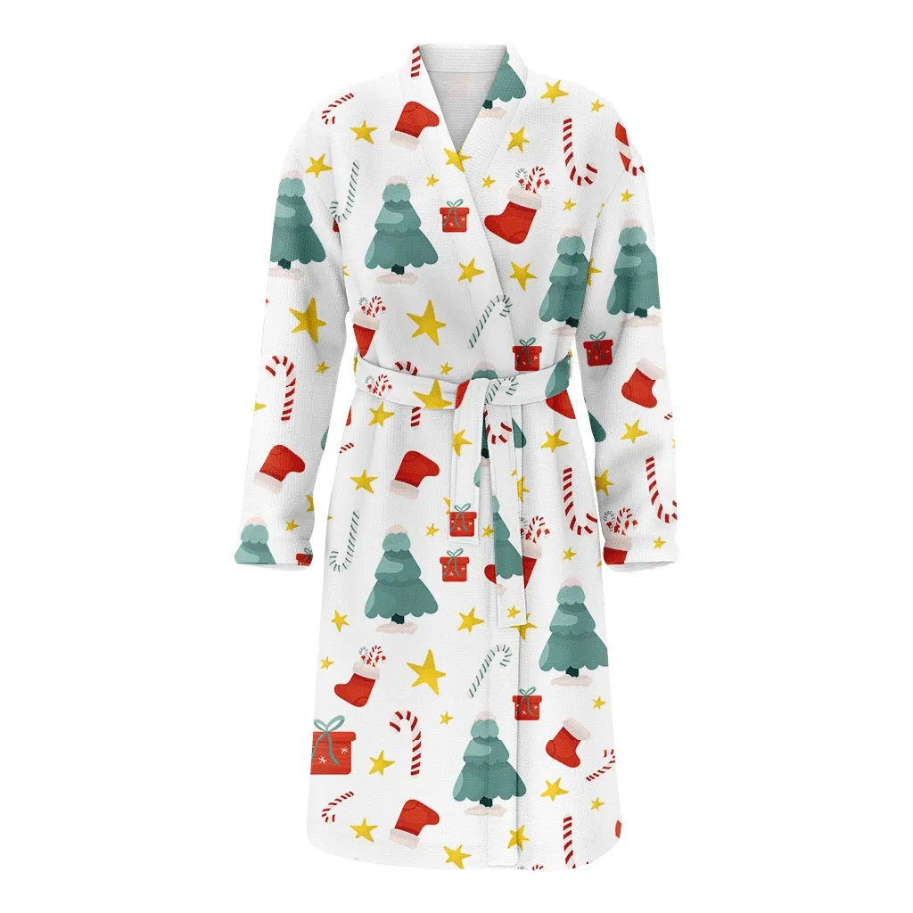 Christmas Gift Tree Candy Canes And Socks Family Matching Kimono Bathrobe Satin Fleece Robe