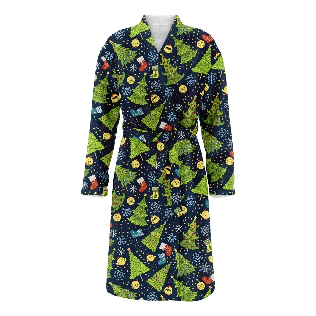 Christmas Gift Tree Snowflake Socks And Chicken Family Matching Kimono Bathrobe Satin Fleece Robe