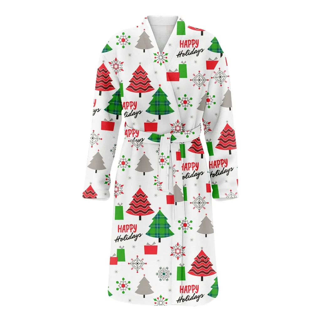 Christmas Gift Tree Snowflakes And Gifts In Holidays Family Matching Kimono Bathrobe Satin Fleece Robe
