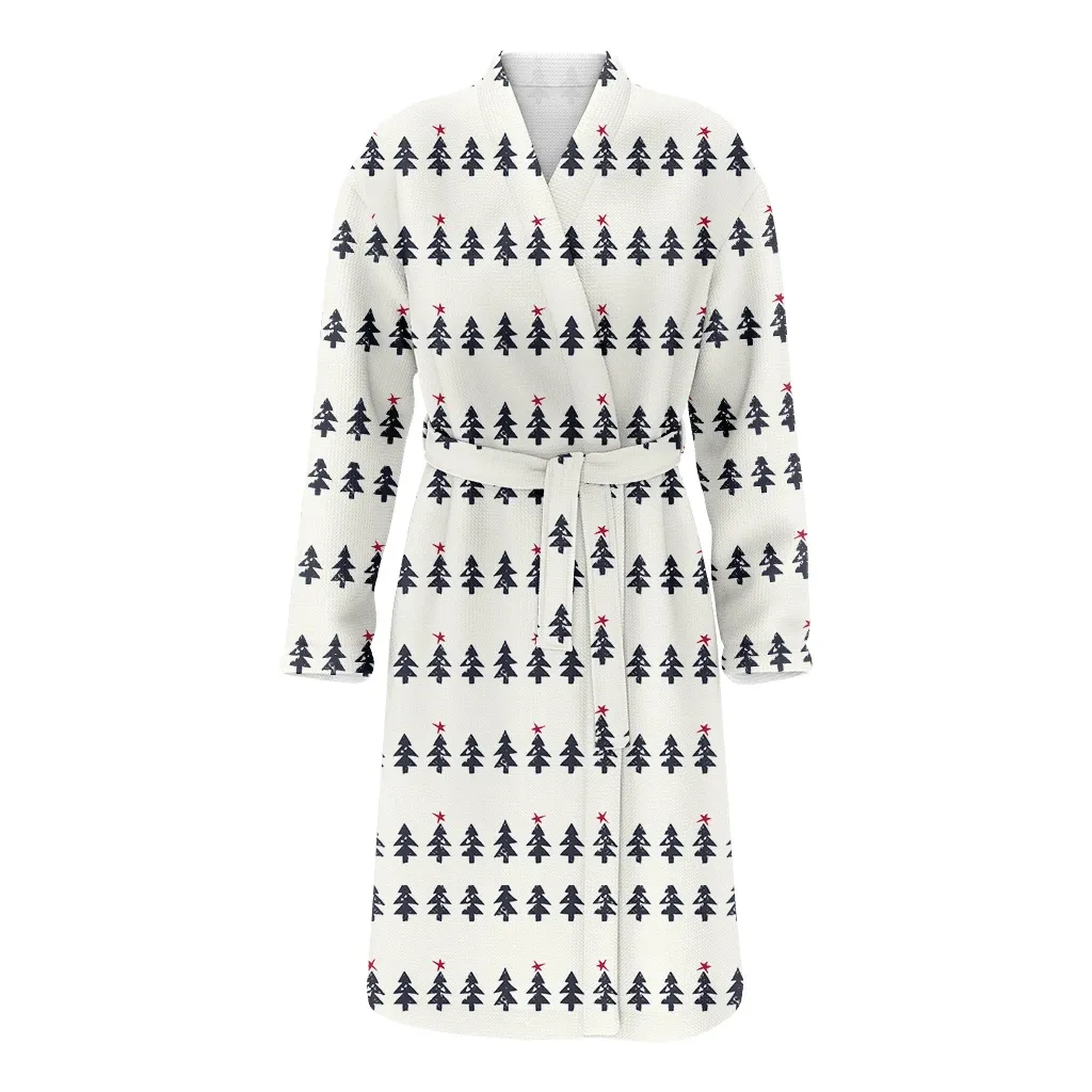 Christmas Gift Tree With Red Star On White Background Family Matching Kimono Bathrobe Satin Fleece Robe