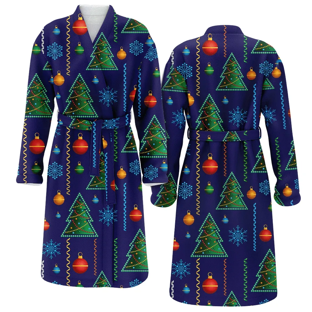 Christmas Gift Trees With Toys And Snowflakes Family Matching Kimono Bathrobe Satin Fleece Robe