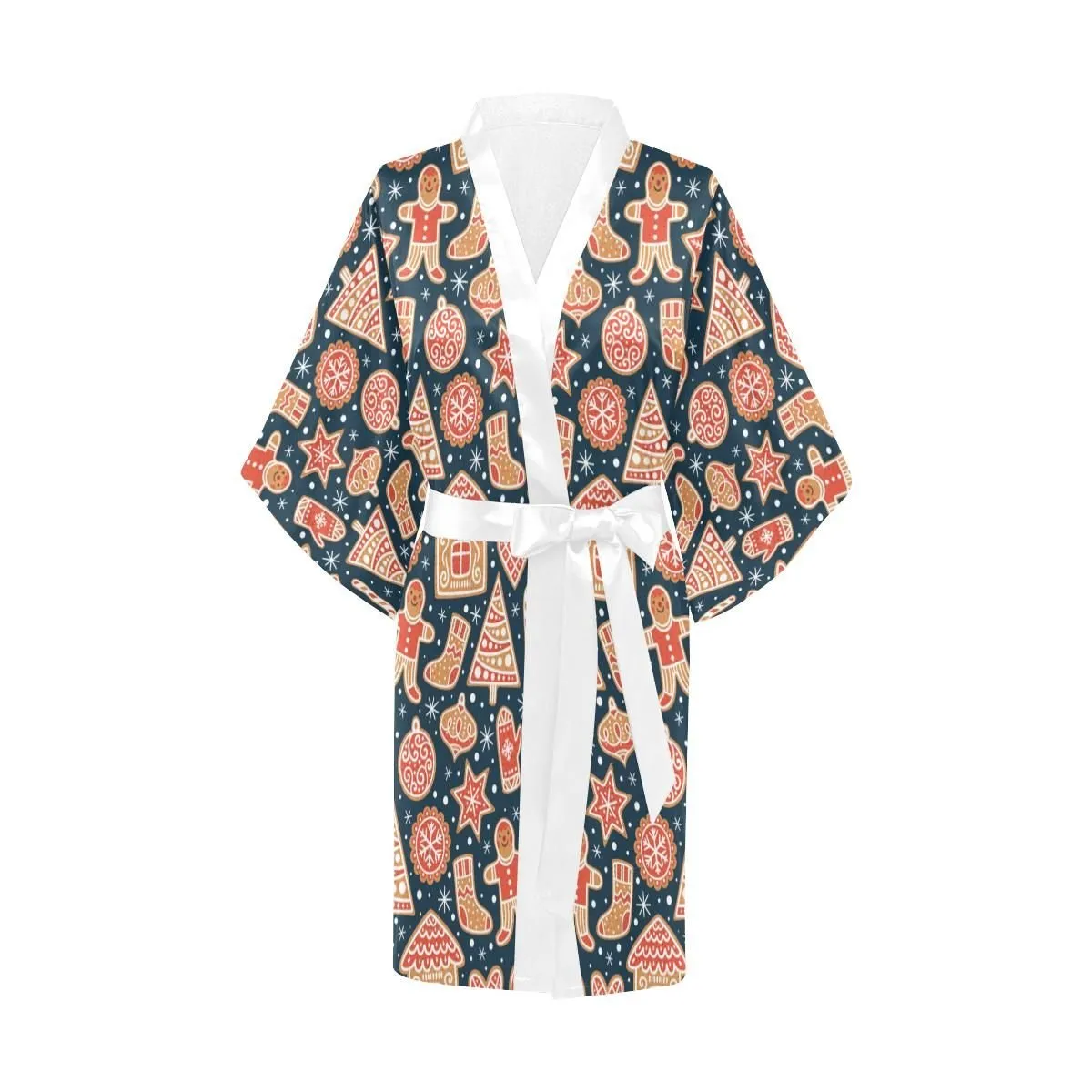 Christmas Gingerbread Cookie Pattern Family Matching Kimono Bathrobe Satin Fleece Robe