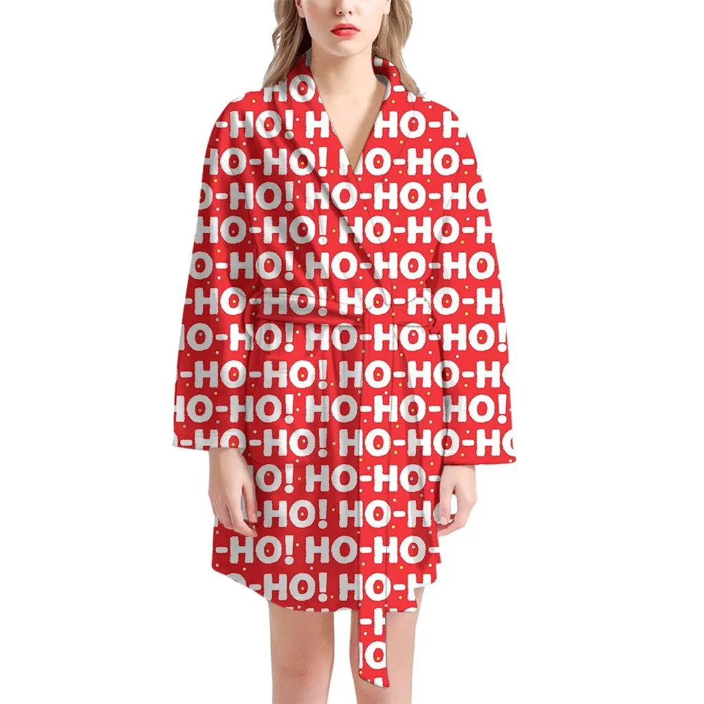 Christmas Ho Ho Ho Pattern Family Matching Kimono Bathrobe Satin Fleece Robe