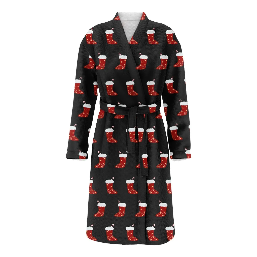Christmas Holiday Llama In Red Cap And Scarf Family Matching Kimono Bathrobe Satin Fleece Robe