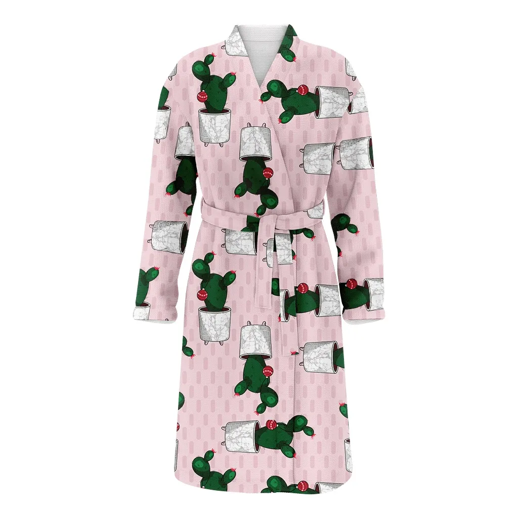 Christmas Kawaii Cactus Ornaments On Pink Family Matching Kimono Bathrobe Satin Fleece Robe