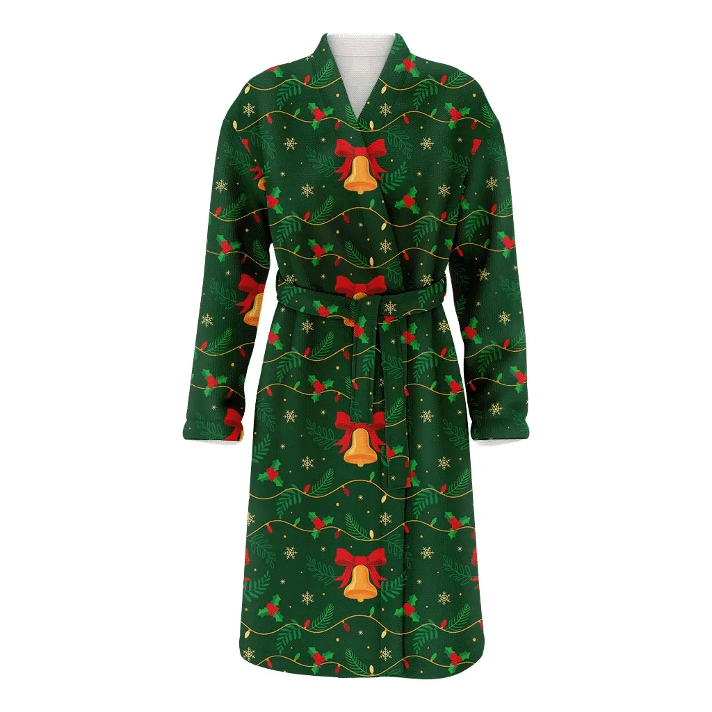 Christmas Mistletoe Bunches Leaves And Berries Family Matching Kimono Bathrobe Satin Fleece Robe