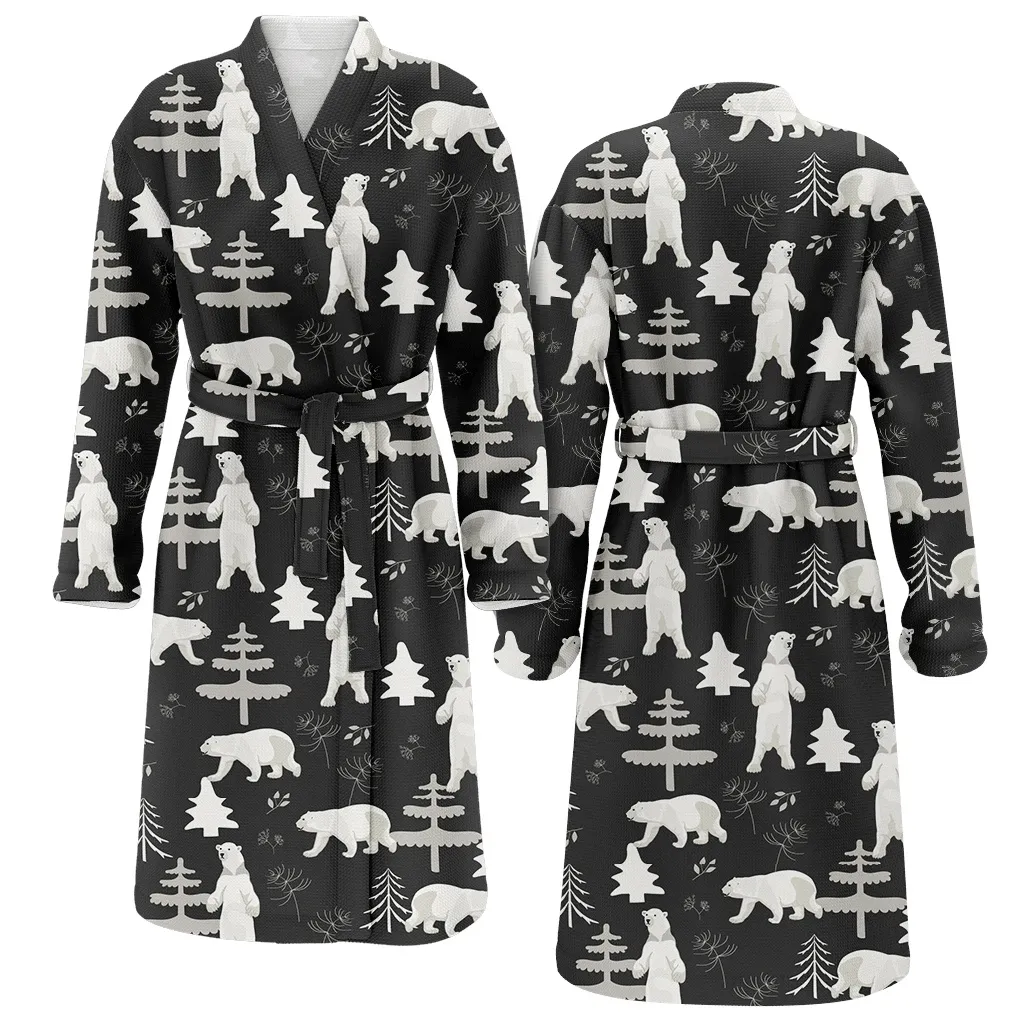 Christmas Polar Bear On Dark Background Family Matching Kimono Bathrobe Satin Fleece Robe