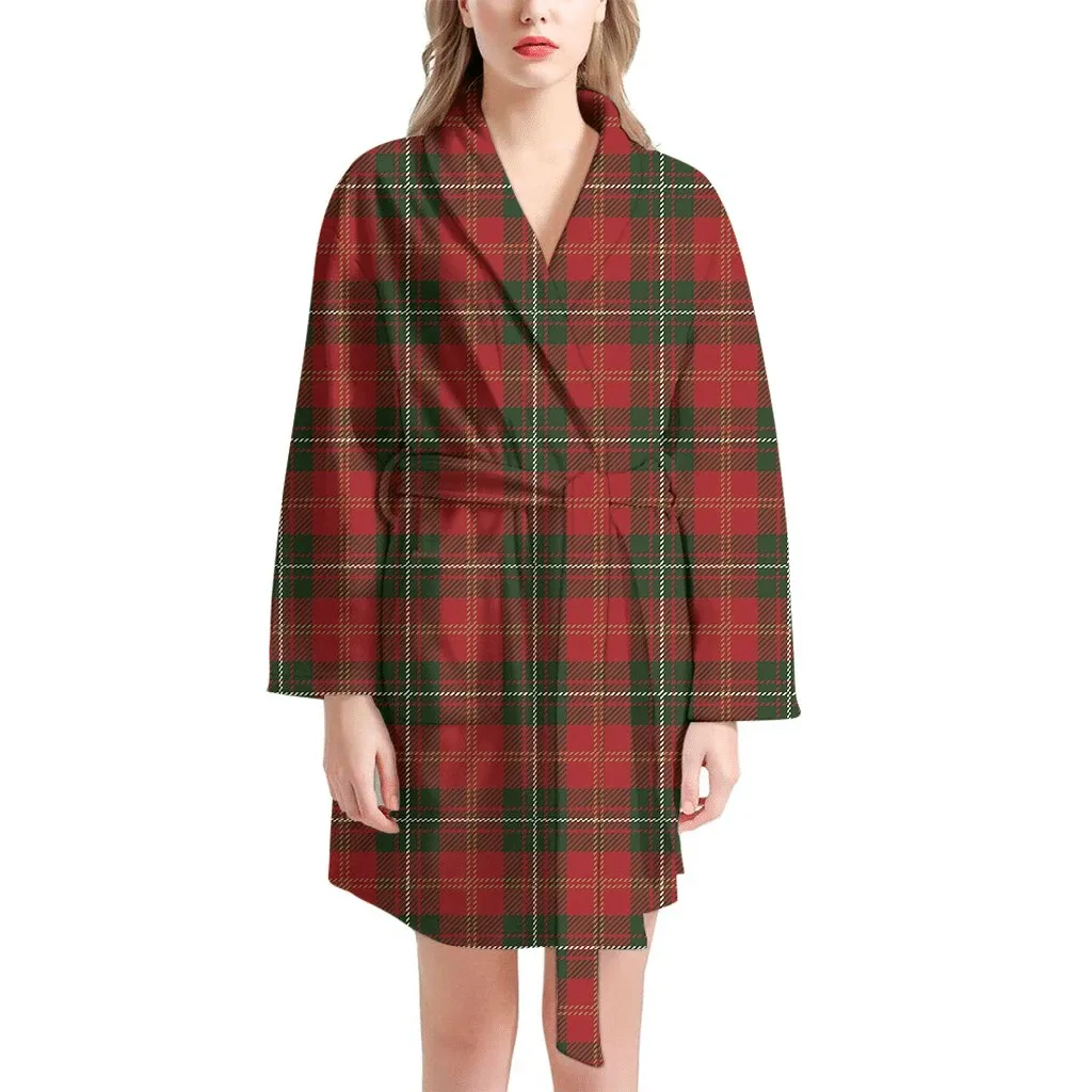 Christmas Scottish Tartan Pattern Family Matching Kimono Bathrobe Satin Fleece Robe