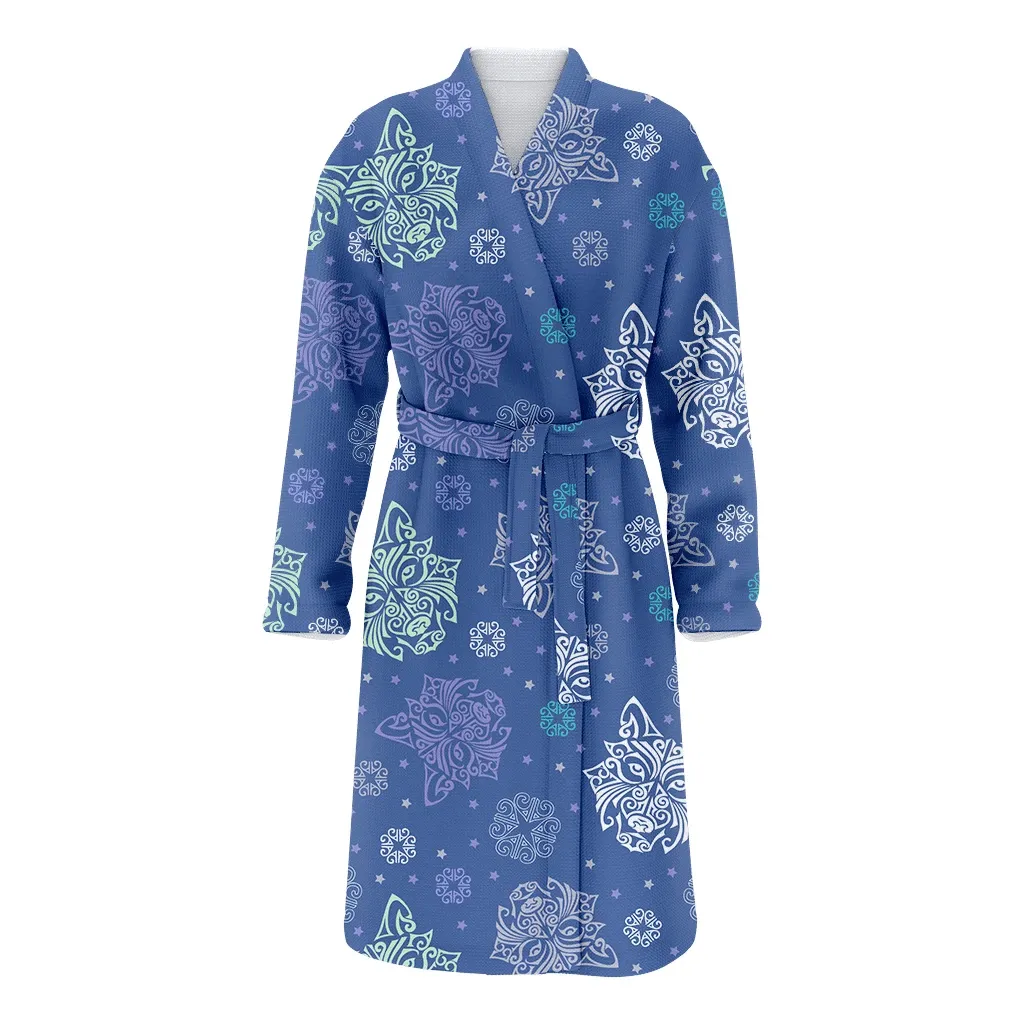 Christmas Snowflakes And Wolf Head Maori Tattoo Family Matching Kimono Bathrobe Satin Fleece Robe