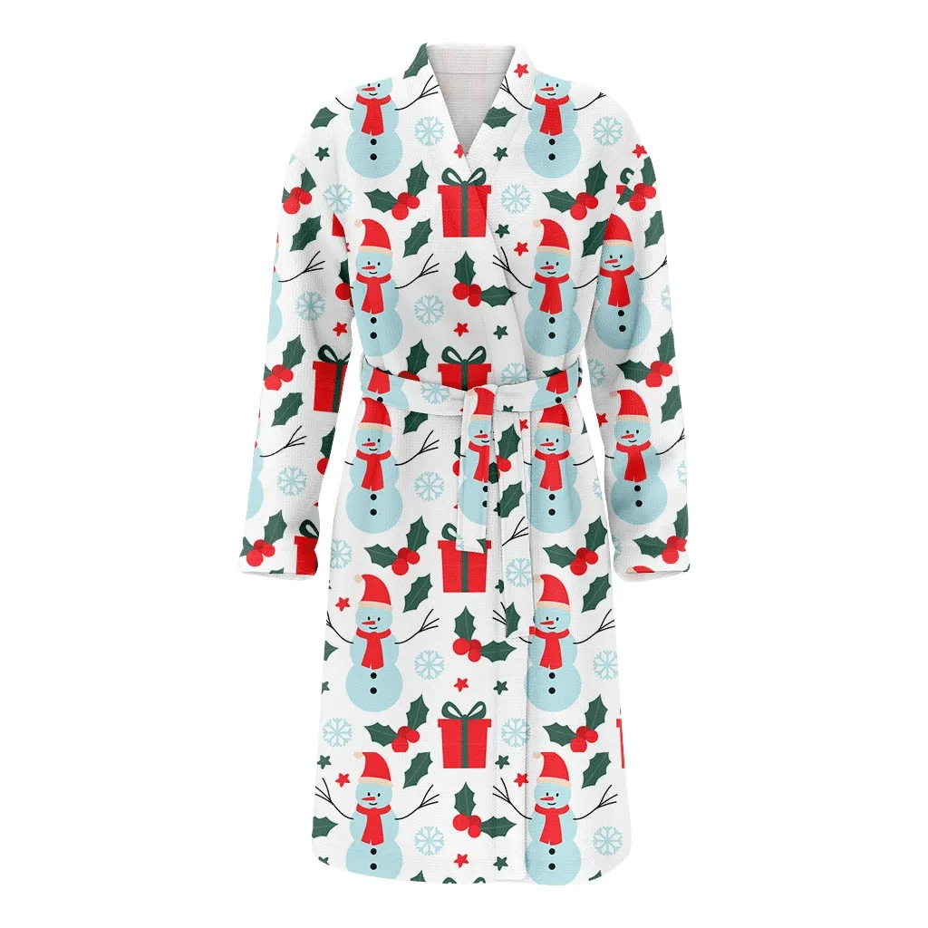 Christmas Snowman Gifts Holly Snowflakes And Stars Family Matching Kimono Bathrobe Satin Fleece Robe