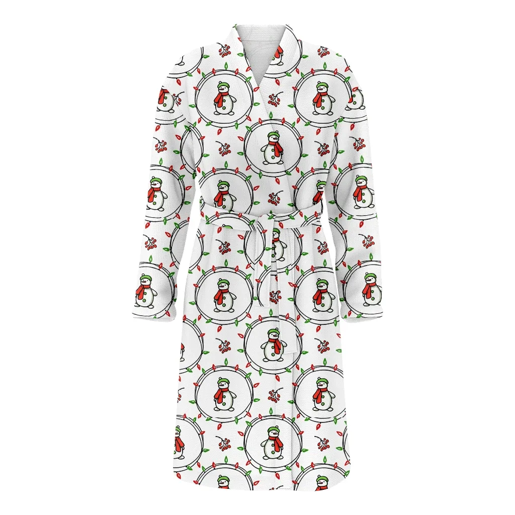 Christmas Snowman In Circle By Light Family Matching Kimono Bathrobe Satin Fleece Robe