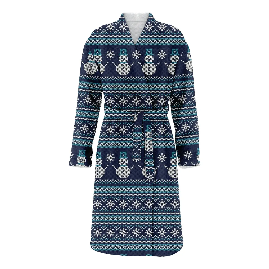Christmas Snowman In Hat And Snowflake Family Matching Kimono Bathrobe Satin Fleece Robe