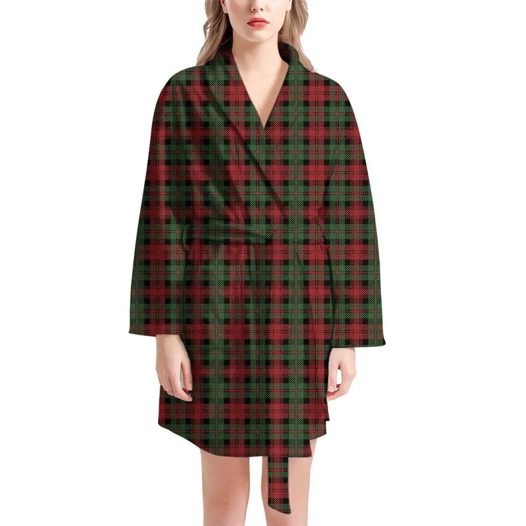 Christmas Tartan Pattern Family Matching Kimono Bathrobe Satin Fleece Robe