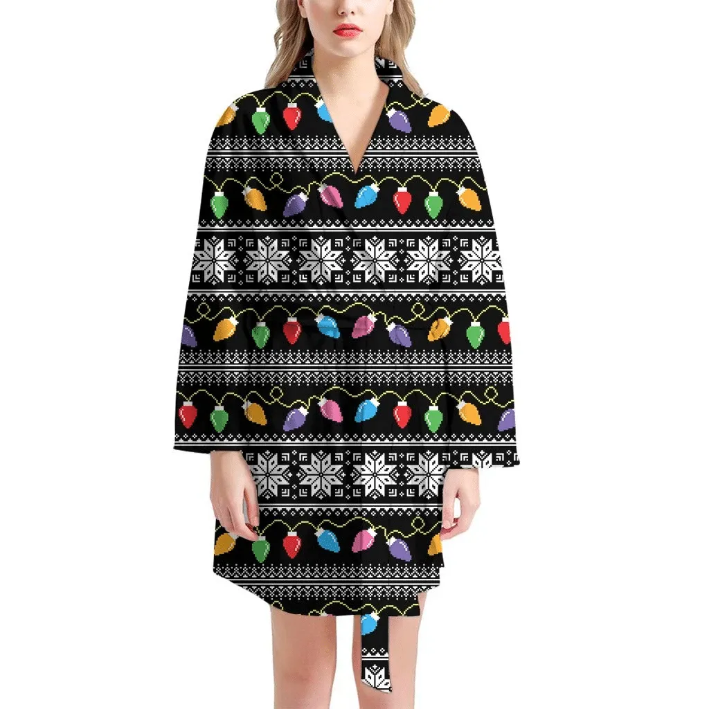Christmas Tree Lights Family Matching Kimono Bathrobe Satin Fleece Robe